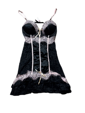 Native Intimates Black Pink Lace Babydoll Lingerie Bustier Chemise SIZE 36B